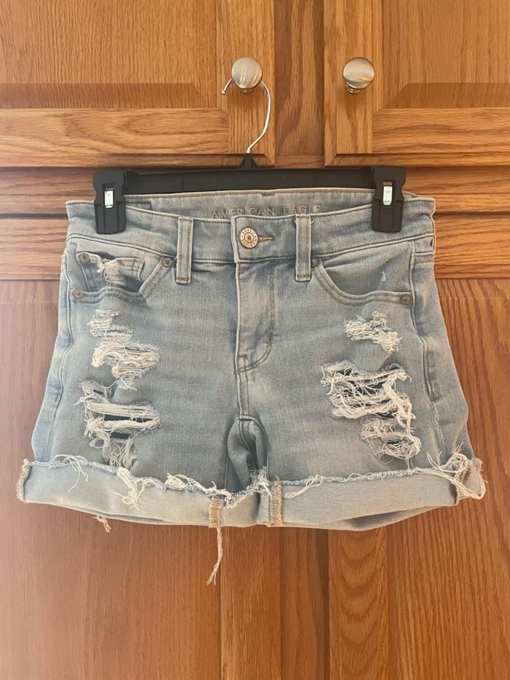 American Eagle Outfitters Light Wash Distressed Denim Cutoff Shorts